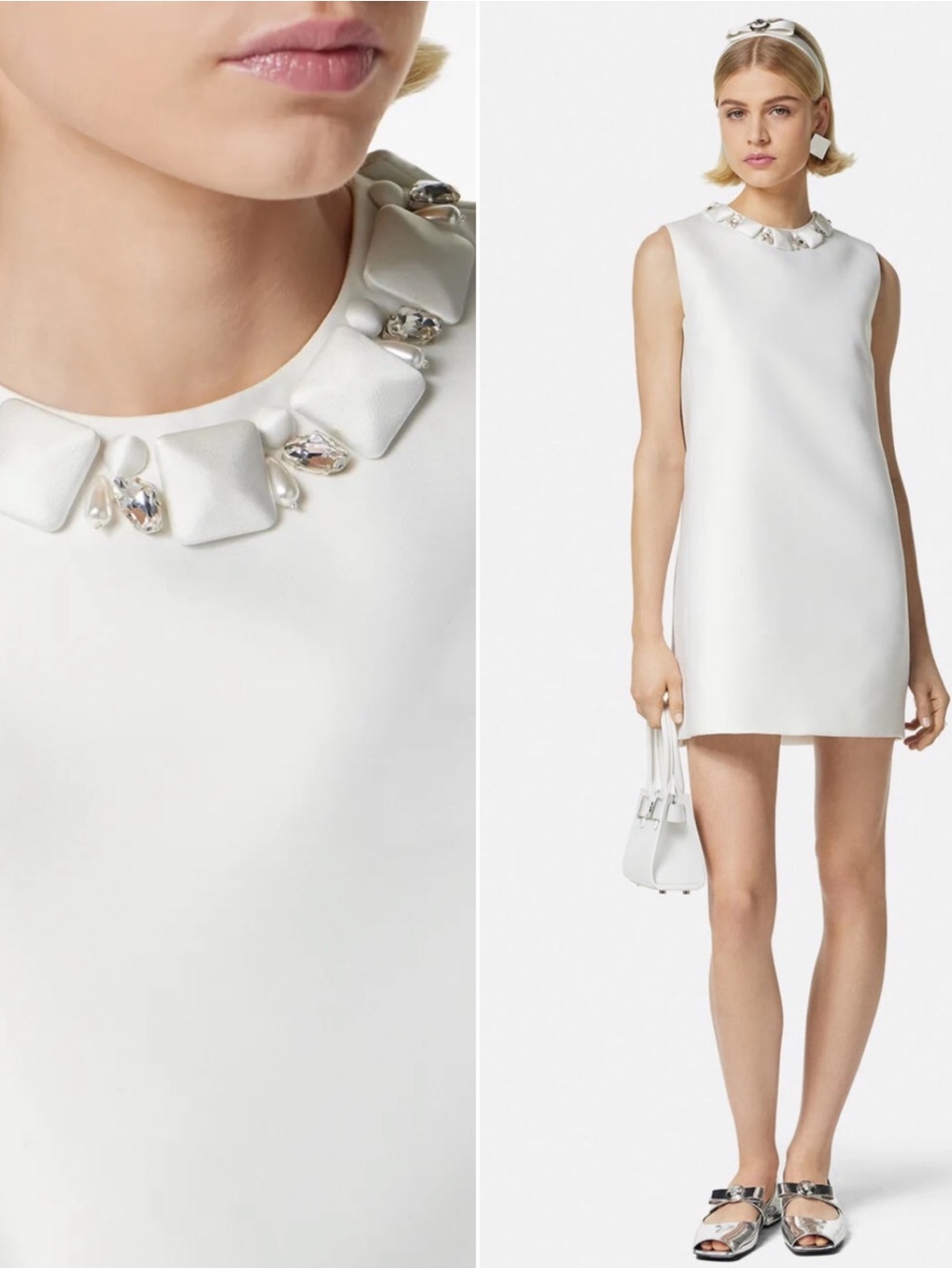 VERSACE Crystal and Bead Embellished Duchesse White Mini Dress Size 8